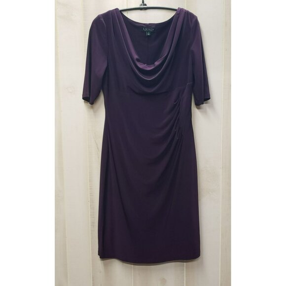 Lauren Ralph Lauren Dresses & Skirts - Lauren Ralph Lauren Scoop Neck Dress, Sz 14, Dark Purple, Ruched Sheath Cocktail